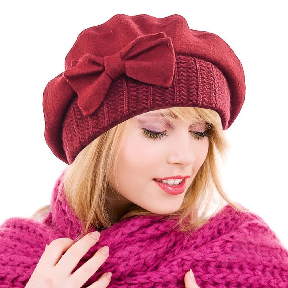 5792 Womens Wool Berets French Beret Beanie Winter Hats Hy022 (claret)